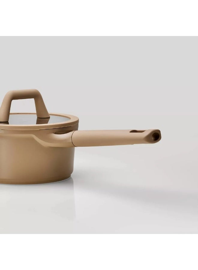 Carote 1.9 Litre Nonstick Saucepan with Pour Spout & Strainer Lid, PFAS & PFOA Free Healthy Cooking, Titanium-Reinforced with Heat-Resistant Handle, All-Stovetop Compatible, Dishwasher Safe (Taupe) - Image 4